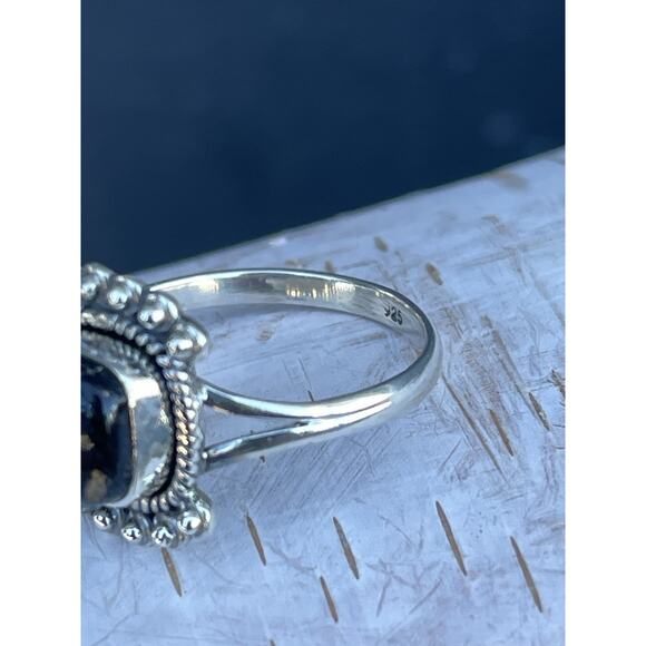 925 Sterling Silver Genuine Blackjack Turquoise Stone Southwestern Ring Sz 9 - Picture 12 of 15